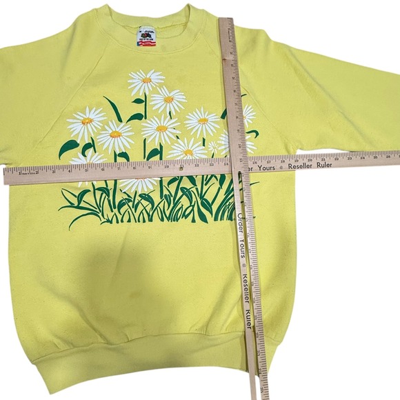 Fruit of the Loom 90s Vintage Daisy Graphic Crewneck Sweatshirt Retro Yellow M - Picture 3 of 8